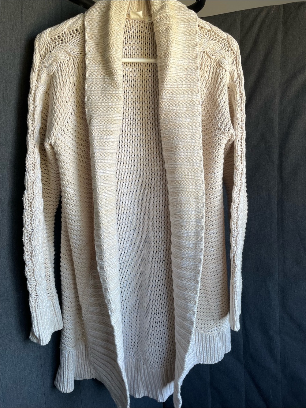 Gap women’s cream colour cable knit long open front cardigan size small